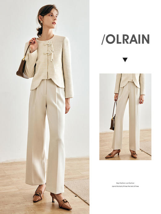 OLrain法式米白色休闲裤女早秋2022年新款ins潮小个子高腰阔腿裤 商品图0