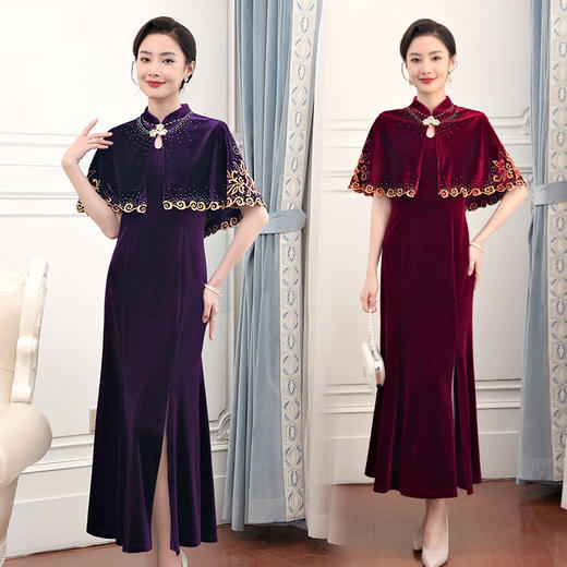 春秋礼服披肩妈妈套裙子气质长款大气连衣裙KQN-967593 商品图1