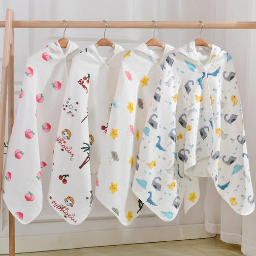 四层纱布连帽儿童浴袍宝宝棉花糖斗篷柔软浴巾 商品图2