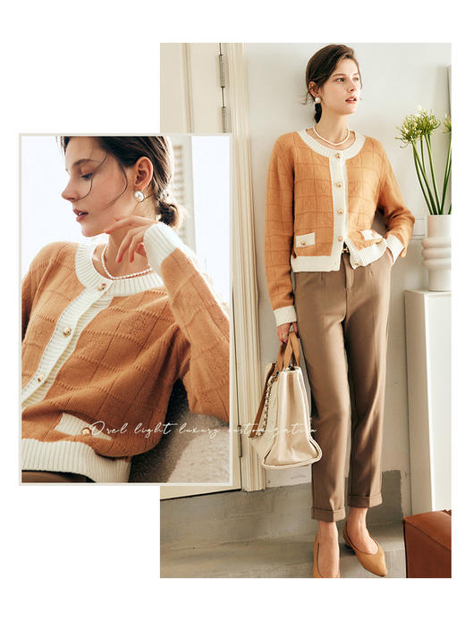 OLrain欧芮儿法式小香风针织开衫女秋季2022新款气质撞色毛衣外套 商品图0