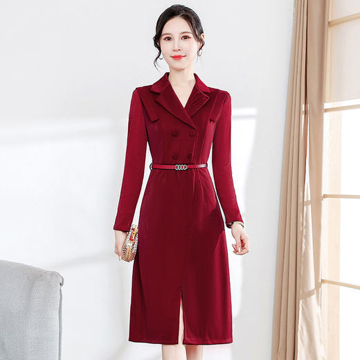 YCE-YJY-22TS220 时尚收腰长袖连衣裙女2022秋季新款修身贵夫人中长款结婚礼服裙子 商品图0