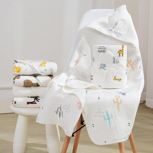 四层纱布连帽儿童浴袍宝宝棉花糖斗篷柔软浴巾 商品图3