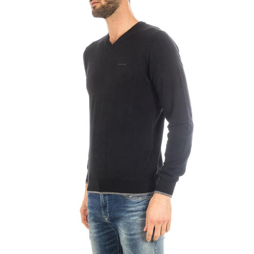 ARMANI 阿玛尼 男士字母徽标V领长袖针织衫 黑色 8N6M96 6M13Z 1200 商品图1