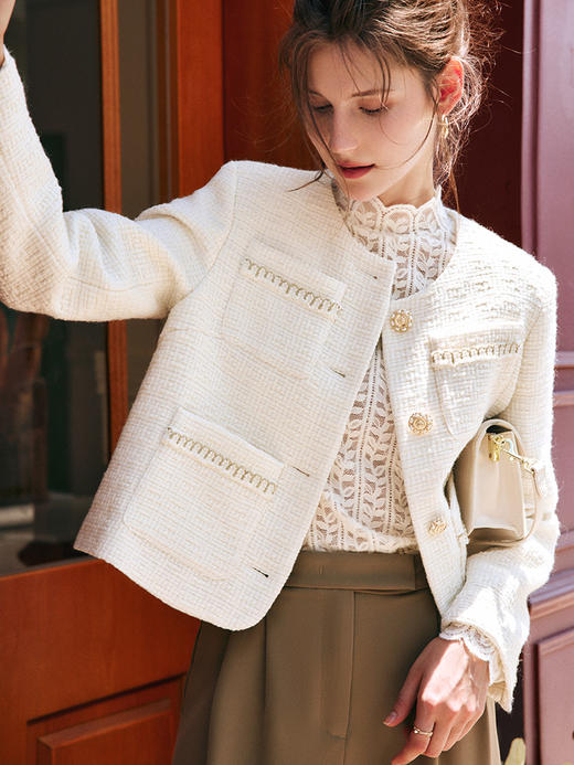 OLrain欧芮儿法式小香风短外套女秋季2022新款宽松气质粗花呢上衣 商品图1