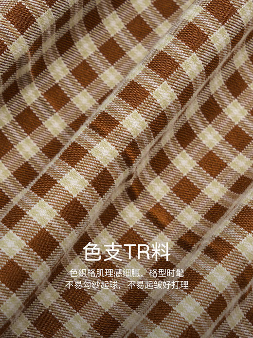 OLrain欧芮儿法式咖色格子休闲裤女秋季2022新款显瘦阔腿直筒长裤 商品图2