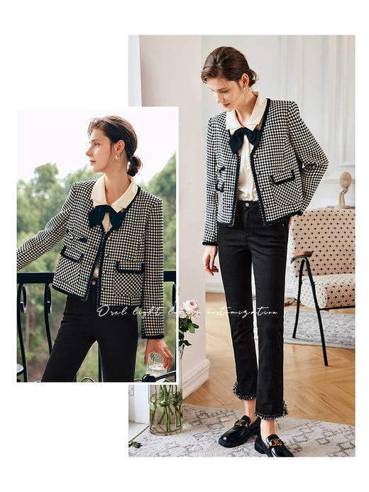 OLrain欧芮儿法式小香风短外套女秋季2022年新款名媛气质格子上衣 商品图0