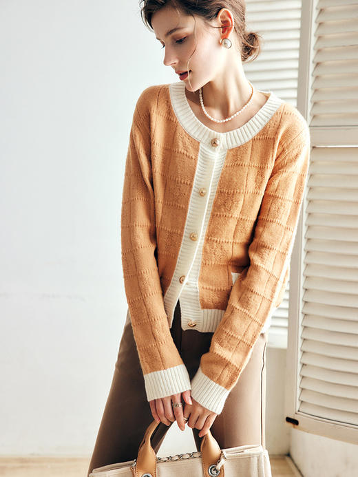 OLrain欧芮儿法式小香风针织开衫女秋季2022新款气质撞色毛衣外套 商品图1