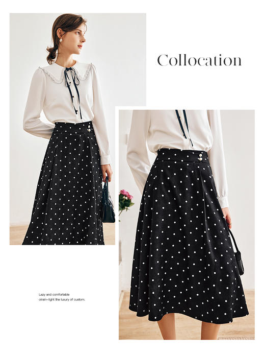 OLrain法式波点半身裙女早秋2022年新款高腰显瘦时尚百搭A字裙子 商品图1
