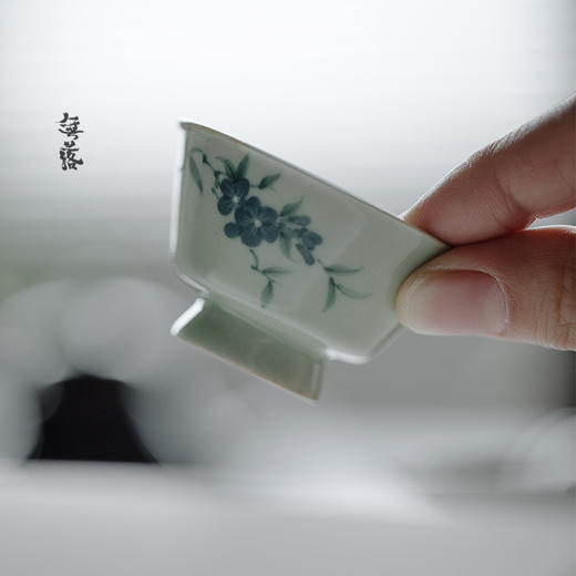 束刻/无落/手工果青釉下粉彩手绘小品杯茶具茶杯薄胎品茗杯 商品图7