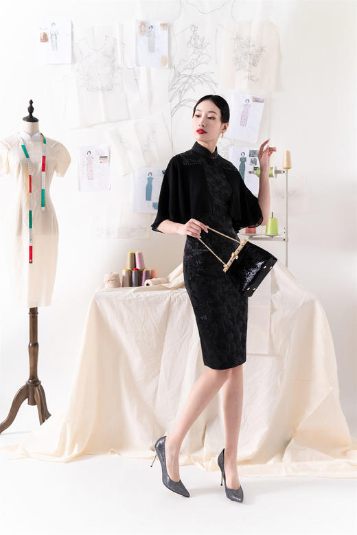 荷言HEYEN 期夜月 黑色进口时装面料+拼接袖 商品图6