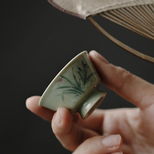 束刻/无落/手工果青釉下粉彩手绘小品杯茶具茶杯薄胎品茗杯 商品图4