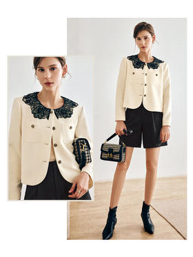 OLrain欧芮儿法式奶油杏短外套女春秋2022年新款小香风圆领上衣