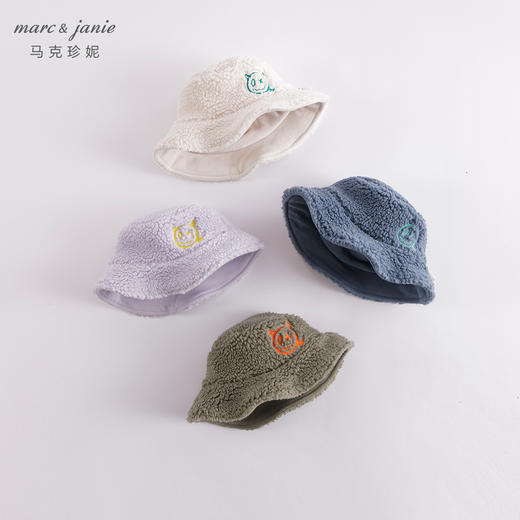 马克珍妮秋冬装 男女童仿羊羔毛绣花渔夫帽 儿童帽子221258 商品图0