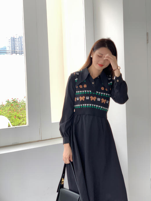 【百图lulu定制】【情话套装】针织马甲  尖领连衣裙两件套 商品图5