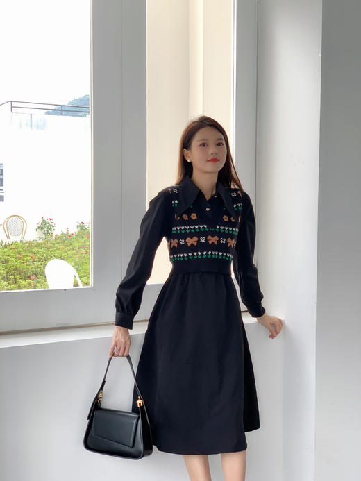 【百图lulu定制】【情话套装】针织马甲  尖领连衣裙两件套 商品图3