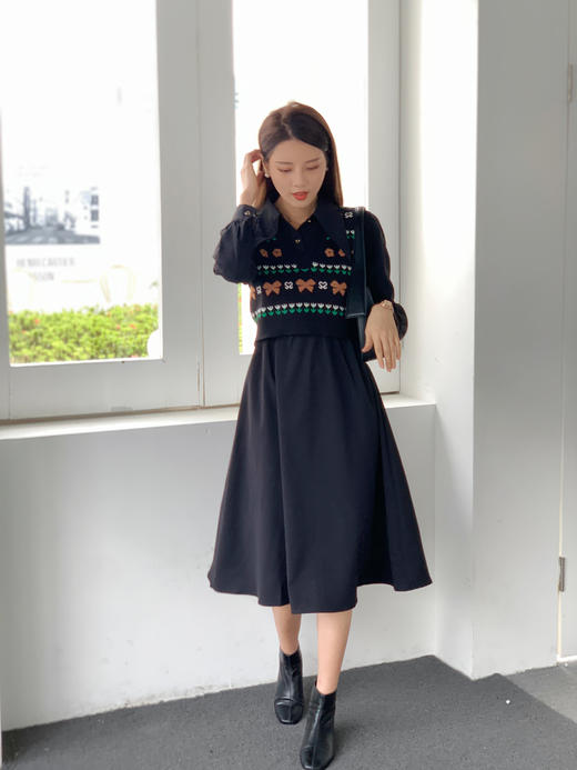 【百图lulu定制】【情话套装】针织马甲  尖领连衣裙两件套 商品图4