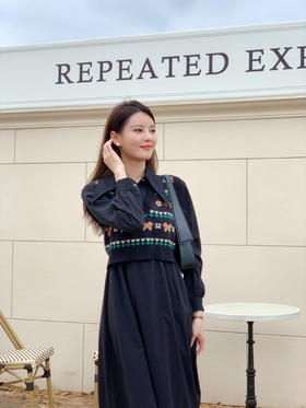 【百图lulu定制】【情话套装】针织马甲  尖领连衣裙两件套