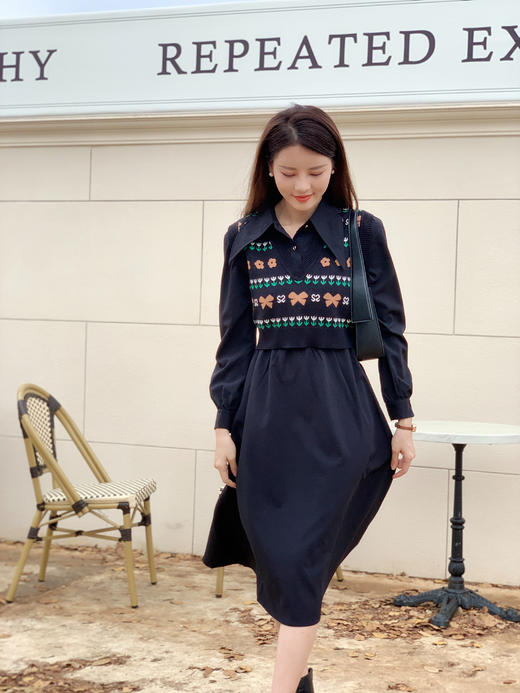 【百图lulu定制】【情话套装】针织马甲  尖领连衣裙两件套 商品图8