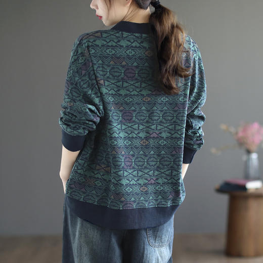 GK-25.13.31 秋季女装新品文艺毛圈休闲卫衣开衫复古拼接印花长袖外套 商品图2