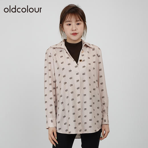 oldcolour2021秋商场同款翻领气质长袖衬衫女通勤N34013404 商品图0