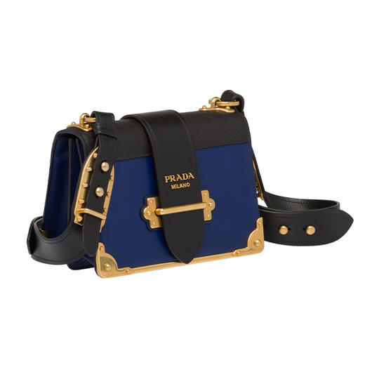 PRADA 普拉达 女士 Cahier 系列蓝色黑色牛皮单肩斜挎包 蓝色 1BD045 2BB0 F017C OCH 商品图1