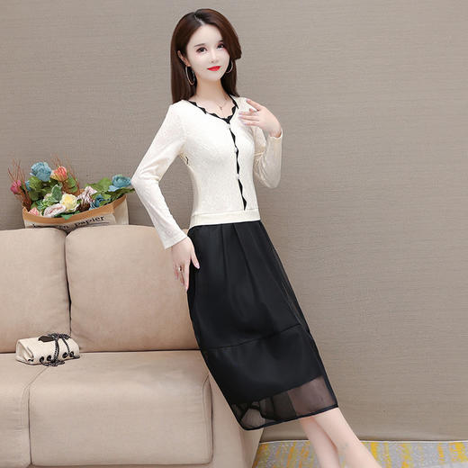 YWE GWB08时尚连衣裙修身气质优雅网纱拼接a字裙 商品图2