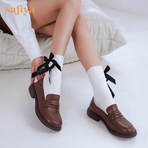 Safiya/索菲娅 2022秋季新品乐福鞋复古英伦风哑光软牛皮舒适JK小皮鞋 SF23112355 商品图8