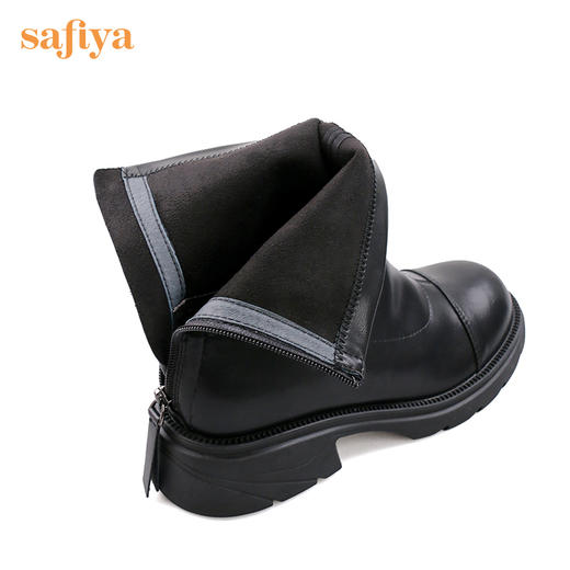 【春节不打烊】Safiya/索菲娅 2022冬季新品黑色时装靴英伦风弹力软皮户外厚底增高中跟烟筒靴 SF24116039 商品图9