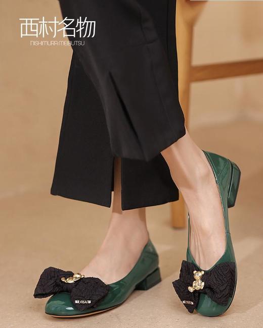 西村名物2022年春季新款绸缎小熊浅口温柔小香风平底单鞋女X22AE17351 商品图0