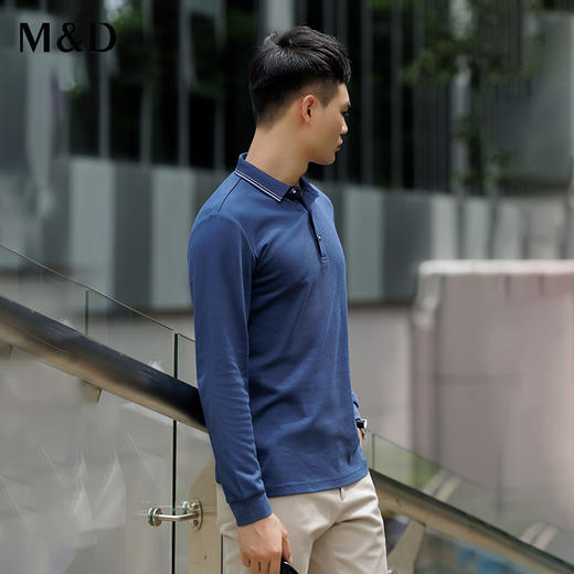 M＆D/名盾男士长袖T恤商务休闲长袖新疆长绒棉百搭polo衫 商品图2