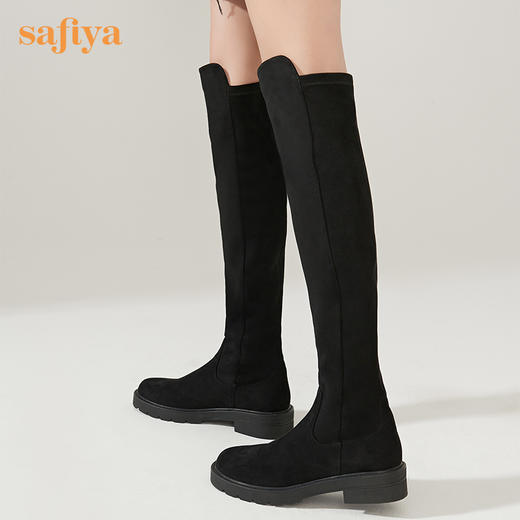 【春节不打烊】Safiya/索菲娅 女鞋2022年冬季新款圆头高筒平底弹力显瘦过膝长靴 SF24117032 商品图2