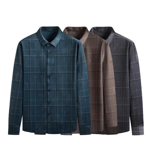 【新款DK】大依优型大码灯芯绒格子长袖衬衫商务休闲绅士免烫衬衣胖子宽松男提花时尚 商品图2