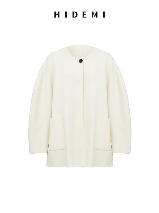 HIDEMI 美利奴双面羊毛极简大廓形口袋分体围巾式中长口袋大衣 商品图9