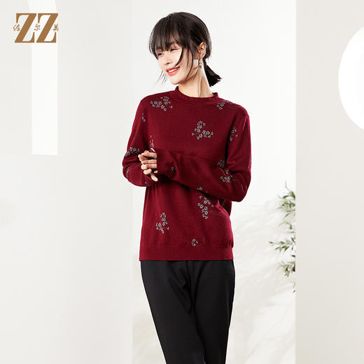 佐尔美秋季新款 纯色气质圆领羊绒衫女E14MS04 商品图2