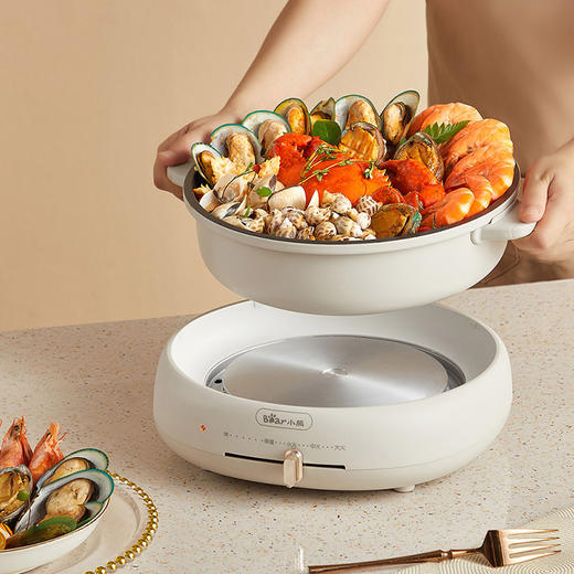 【小程序】小熊电热火锅 DHG-C40W2 米白色 煮锅+煎锅+蒸笼 商品图11
