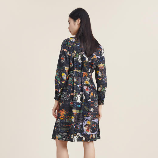 谜底2022秋新款复古趣味印花A型宽松中长款连衣裙长袖女223ML1124 商品图2