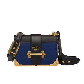 PRADA 普拉达 女士 Cahier 系列蓝色黑色牛皮单肩斜挎包 蓝色 1BD045 2BB0 F017C OCH
