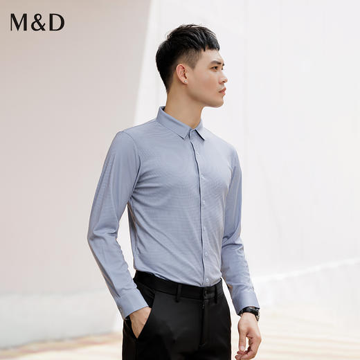 M＆D/名盾长袖衬衫男秋季新款亲肤针织弹力时尚衬衣 商品图2