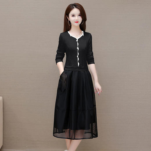 YWE GWB08时尚连衣裙修身气质优雅网纱拼接a字裙 商品图1