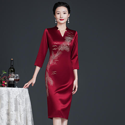 秋装新款，醋酸面料重工绣花连衣裙高端婚宴喜婆婆礼服DY-Q6066 商品图2