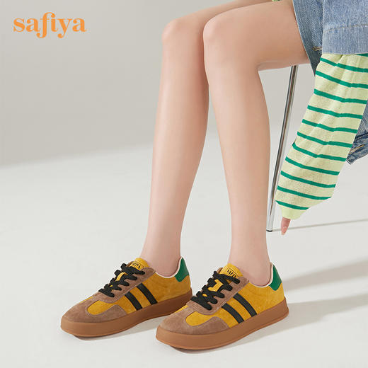 Safiya/索菲娅 2022秋季新品棒球鞋女网红新款百搭休闲绒面透气拼色德训鞋 SF23112429 商品图5
