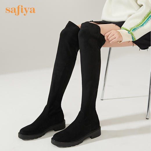 【春节不打烊】Safiya/索菲娅 女鞋2022年冬季新款圆头高筒平底弹力显瘦过膝长靴 SF24117032 商品图1