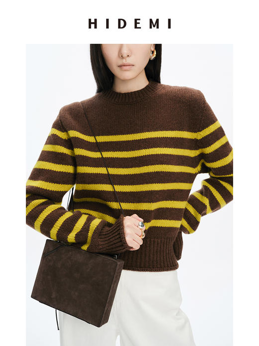 HIDEMI美利奴羊毛撞色条纹厚款粗针毛衣 商品图6