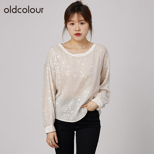 oldcolour2021秋商场同款法式金属感亮片衬衫女N34013475 商品图0