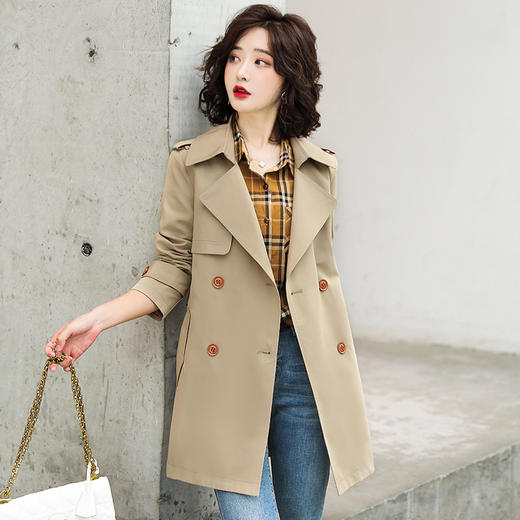 秋季新款韩版休闲纯色风衣中长款收腰系腰带洋气减龄外套HR-WD80999 商品图2