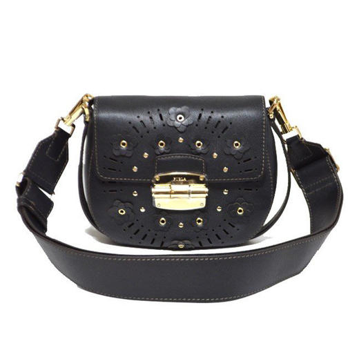 FURLA 芙拉 女士皮革镂空斜挎单肩包 黑色 870575 商品图0
