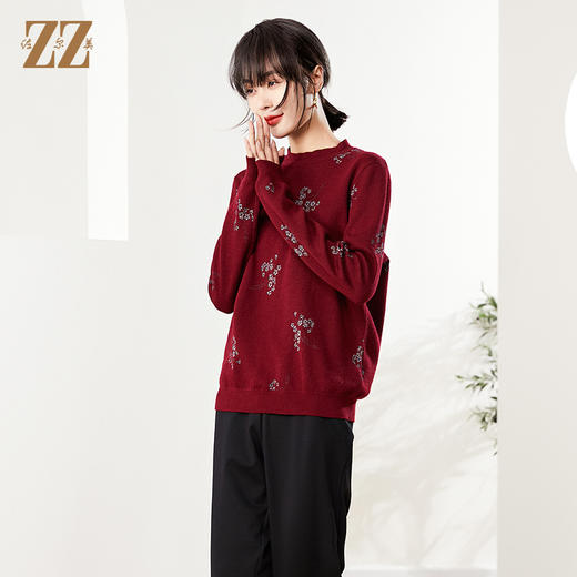 佐尔美秋季新款 纯色气质圆领羊绒衫女E14MS04 商品图1