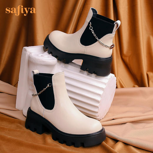 【春节不打烊】Safiya/索菲娅 厚底烟筒靴（有加绒款）2022秋冬新款小众短靴链条粗跟切尔西靴 SF24116067 商品图10