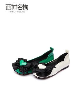 西村名物2022春季商场同款奶奶鞋女真皮舒适蝴蝶结休闲单鞋X22AE19261