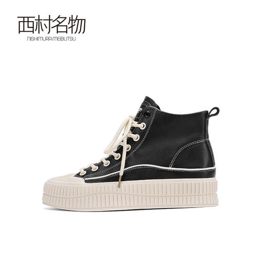 西村名物2022秋季新款高帮帆布鞋贝壳鞋圆头厚底增高饼干鞋44371 商品图2